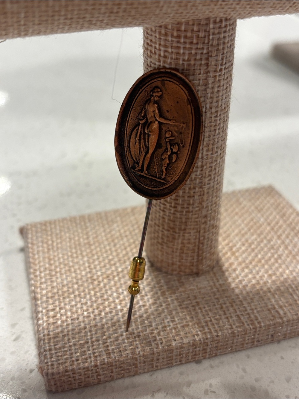 Antique Classical Intaglio Stick Pin | Victorian Mythological Goddess & Cherub